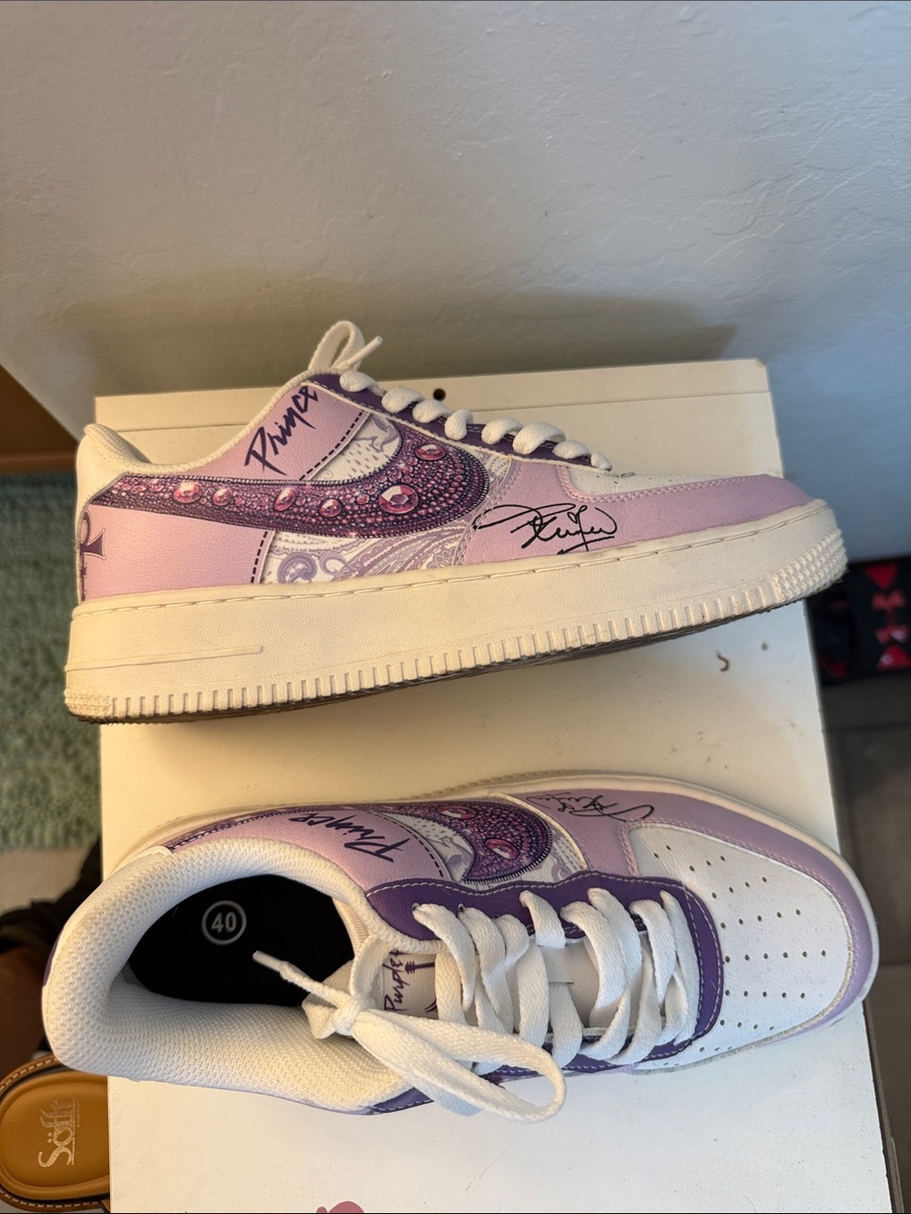 Women’s Prince Edition Nike Purple and White Low-Top Sneakers